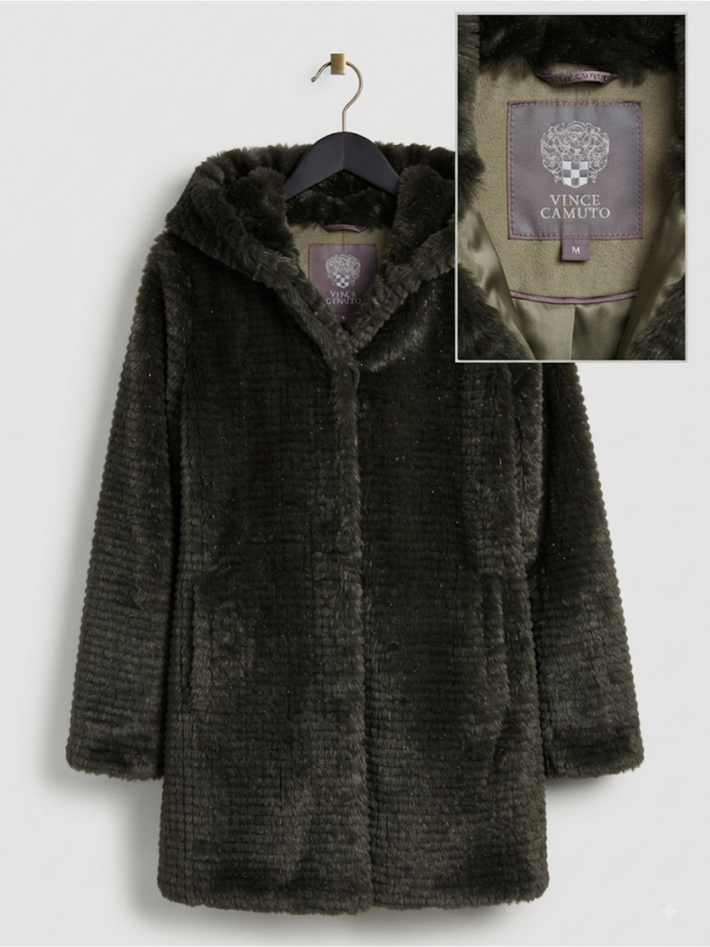 Vince Camuto Dark Olive Faux Fur Hooded Jacket